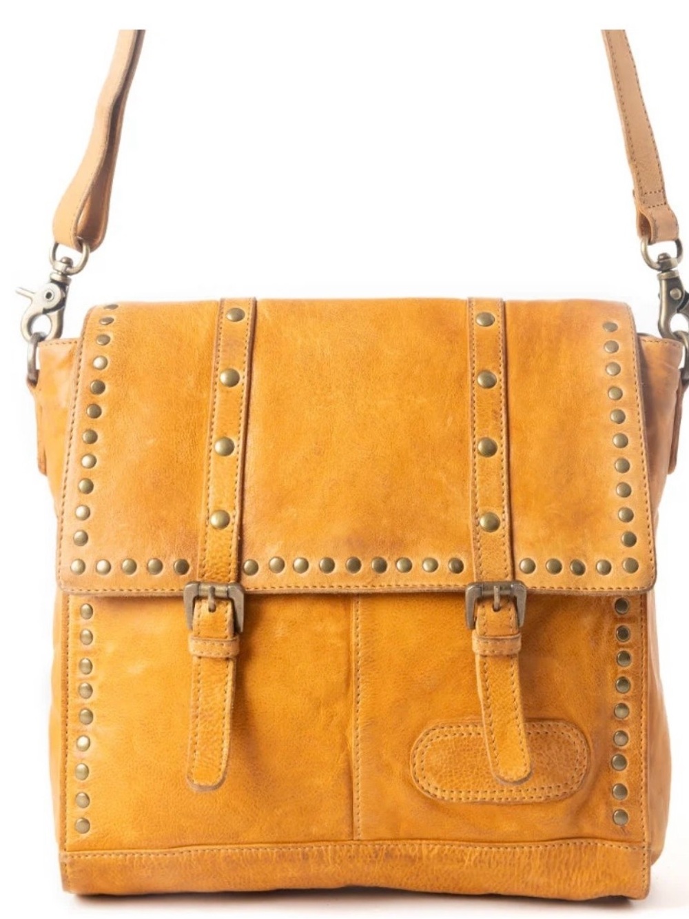 Myra Bag Studded Leather Crossbody in Mustard Yellow